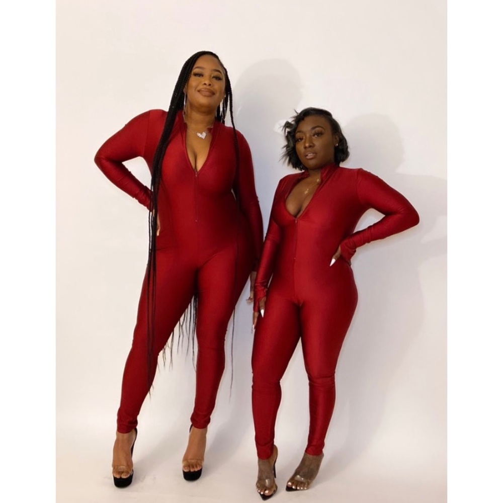 Shiny Jersey Jumpsuit with Front Zipper